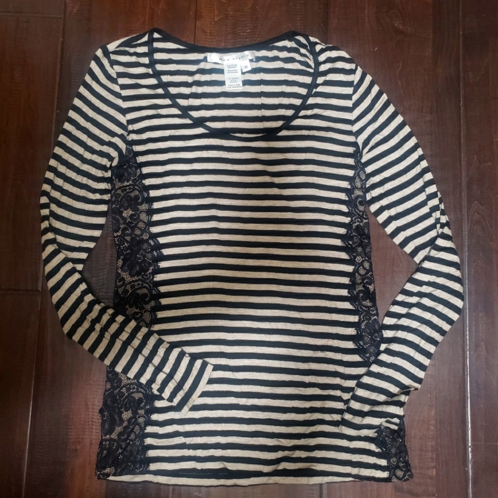 MAX STUDIO black and cream long sleeve shirt with lace Size M